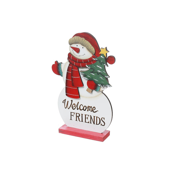 Welcome Friends Wooden Snowman Stand