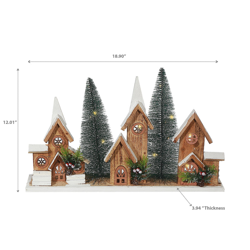 Led Triple Wooden House Brown 12.01"