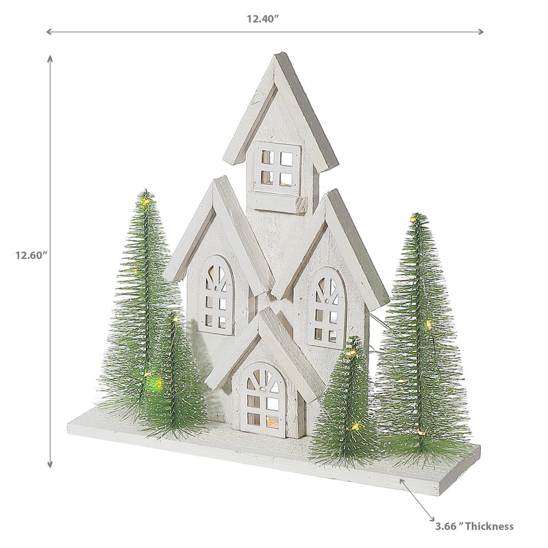 Led Wooden House White 12.40"