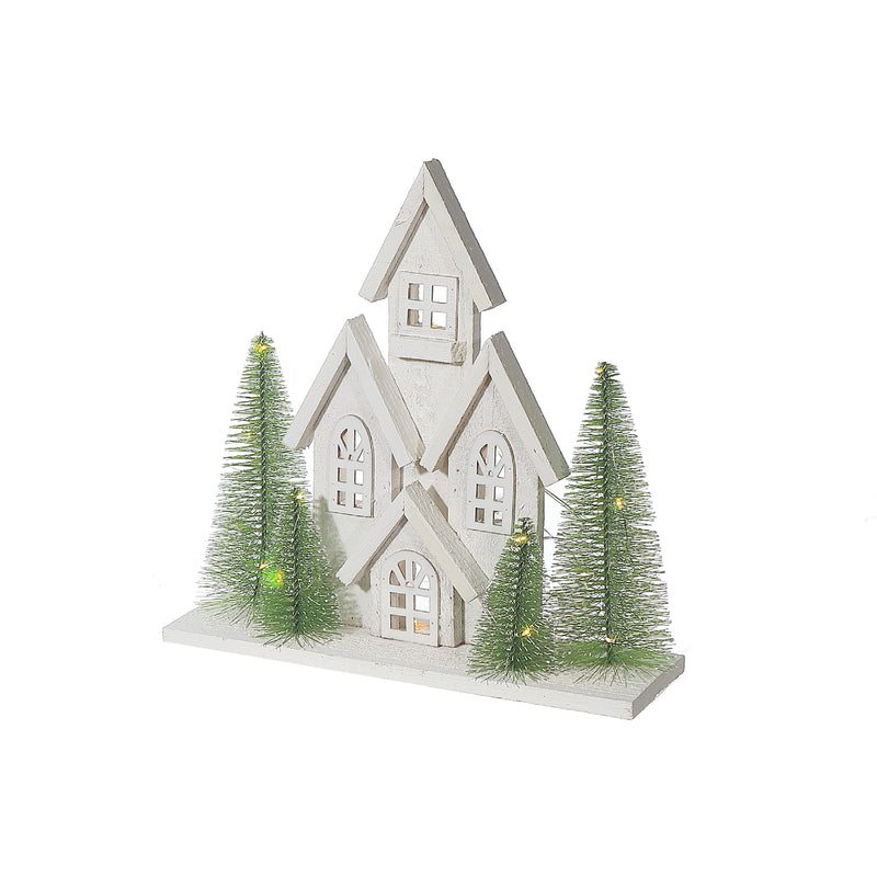 Led Wooden House White 12.40"