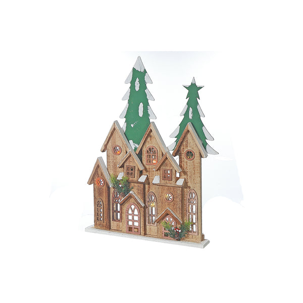 Led Wooden Brown Maison With Tree 21.89"