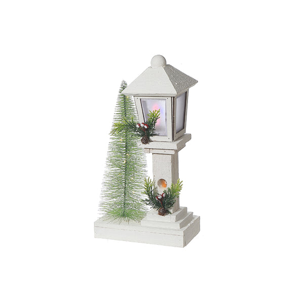 Led White Wooden Lamp Post With Tree 14.61"