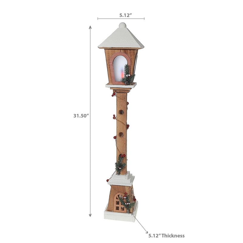 Led Snow Covered Wooden Lamp Post 31.50"