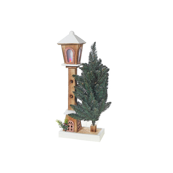 Led Snow Covered Wooden Lamp Post With Tree 23.62"