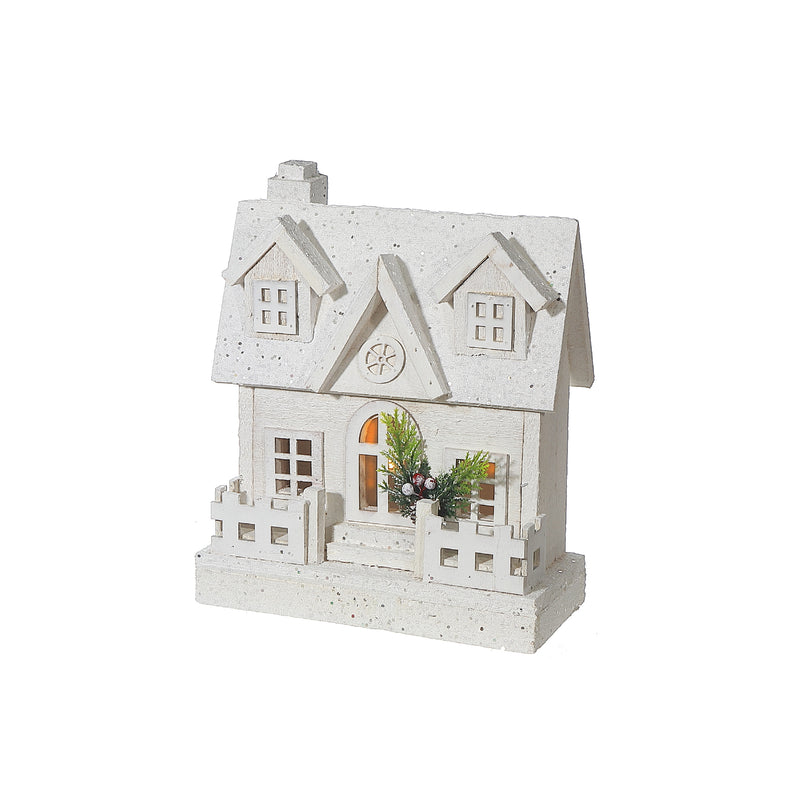 Led White Wooden House With Fence 11.81"