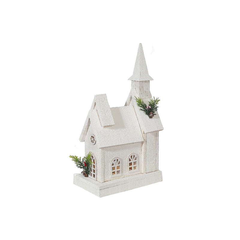 Led White Wooden Church 17.13"