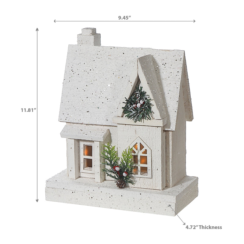 Led White Wooden House 11.81"