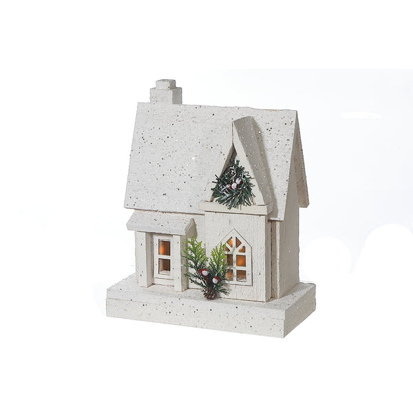 Led White Wooden House 11.81"