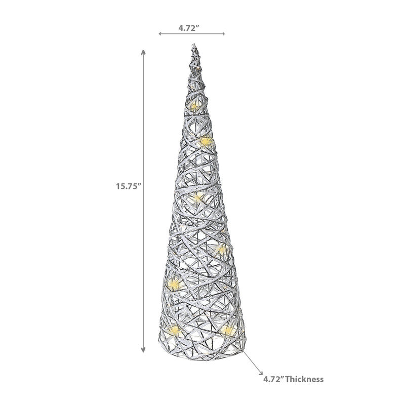 Led White and Silver Paper Cone Tree Small 15.75"