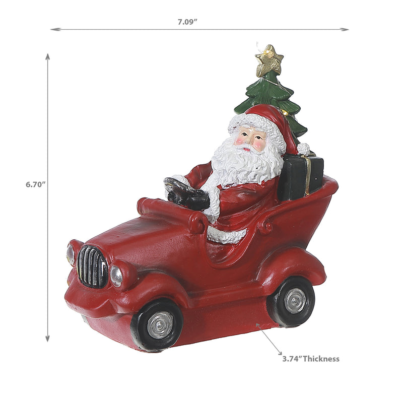 Led Polyresin Santa On Car Large