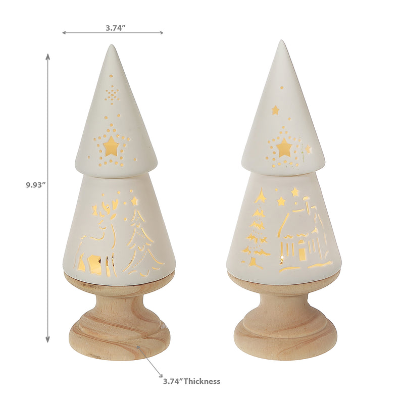 Led Ceramic Tree With Wood Base