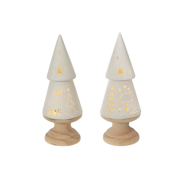 Led Ceramic Tree With Wood Base