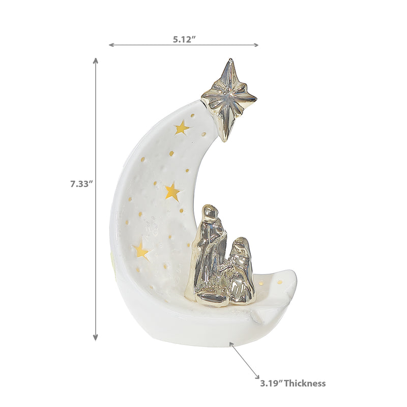 Led Ceramic Half Moon With Nativity Scene