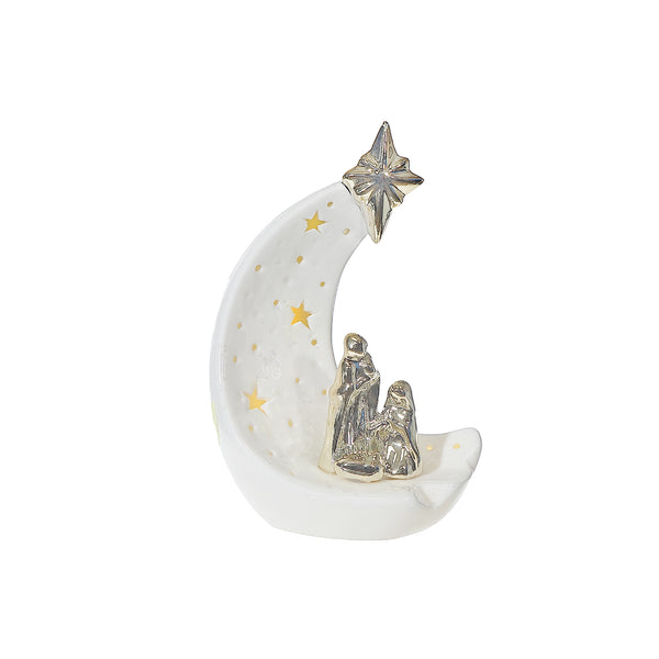 Led Ceramic Half Moon With Nativity Scene