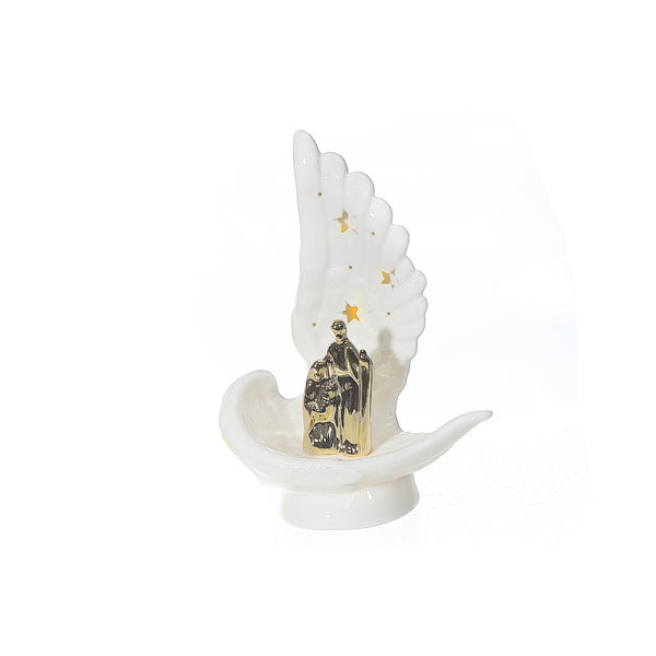 Led Ceramic Angel Wing With Nativity Scene