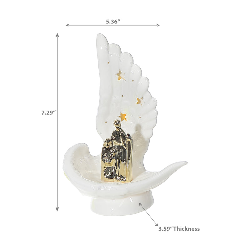 Led Ceramic Angel Wing With Nativity Scene