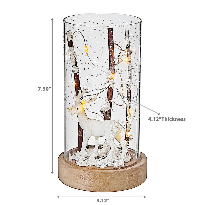 Led Cylinder Glass Stand Reindeer Branch