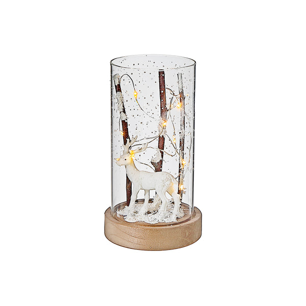 Led Cylinder Glass Stand Reindeer Branch