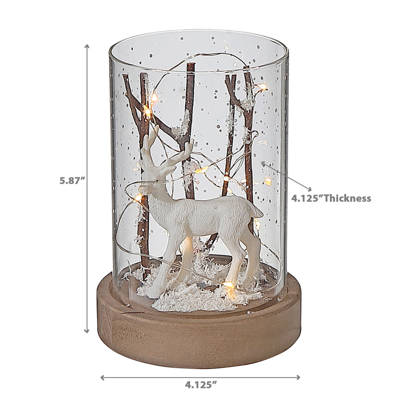 Led Cylinder Glass Stand Reindeer Branch