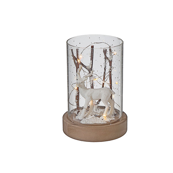 Led Cylinder Glass Stand Reindeer Branch