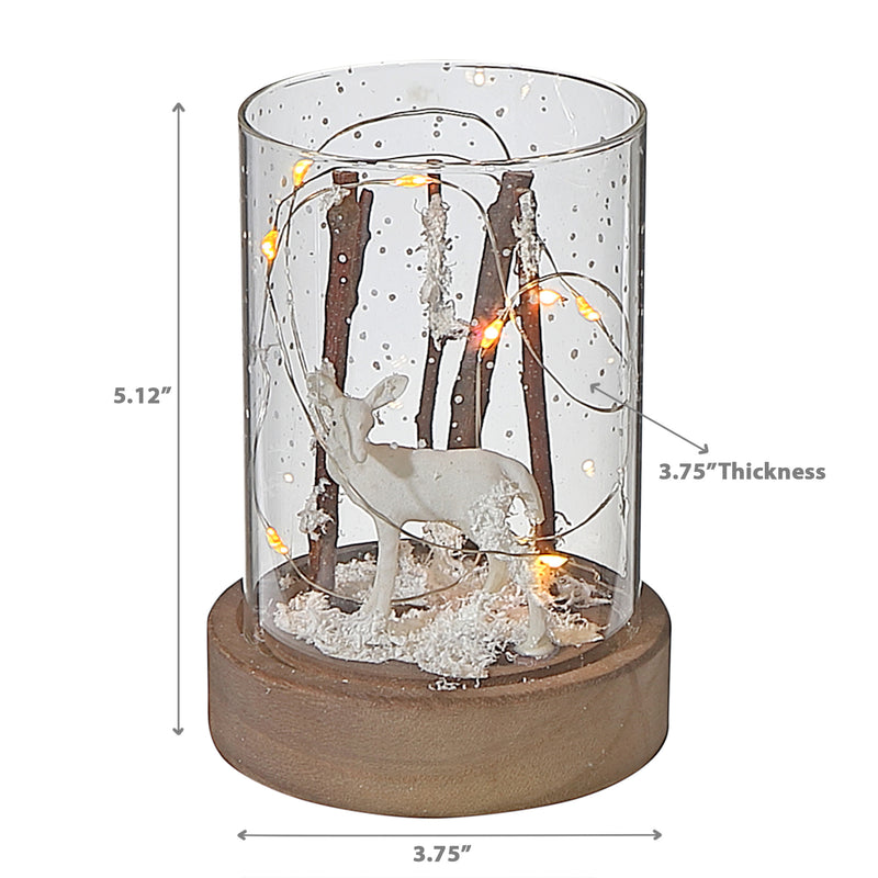 Led Cylinder Glass Stand With Wooden Base Reindeer Branch