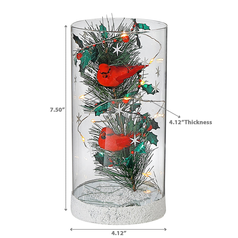 Led Cylinder Glass Stand Tree With Cardinal Large