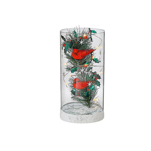 Led Cylinder Glass Stand Tree With Cardinal Large