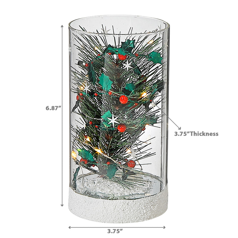 Led Cylinder Glass Stand Tree With Cardinal Medium