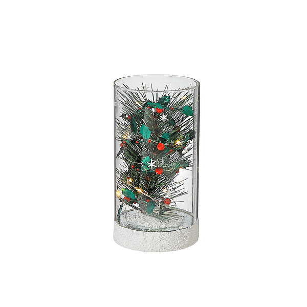 Led Cylinder Glass Stand Tree With Cardinal Medium