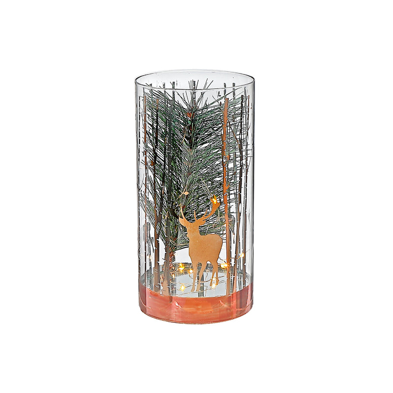 Led Cylinder Glass Stand Rosegold Pine Tree Large