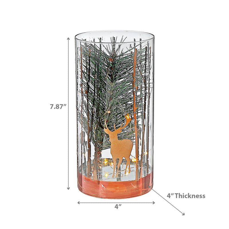 Led Cylinder Glass Stand Rosegold Pine Tree Large