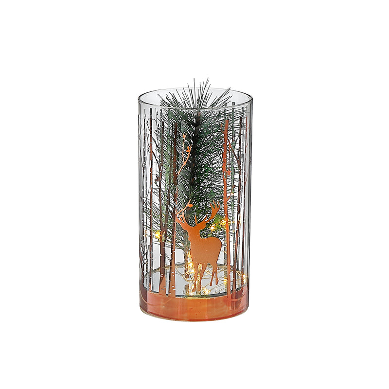 Led Cylinder Glass Stand Rosegold Pine Tree Medium