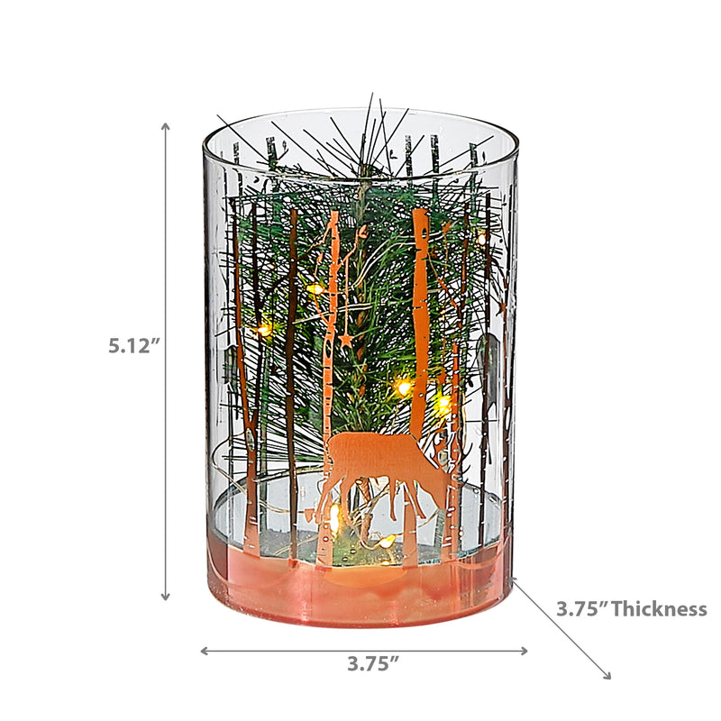 Led Cylinder Glass Stand Rosegold Pine Tree Small