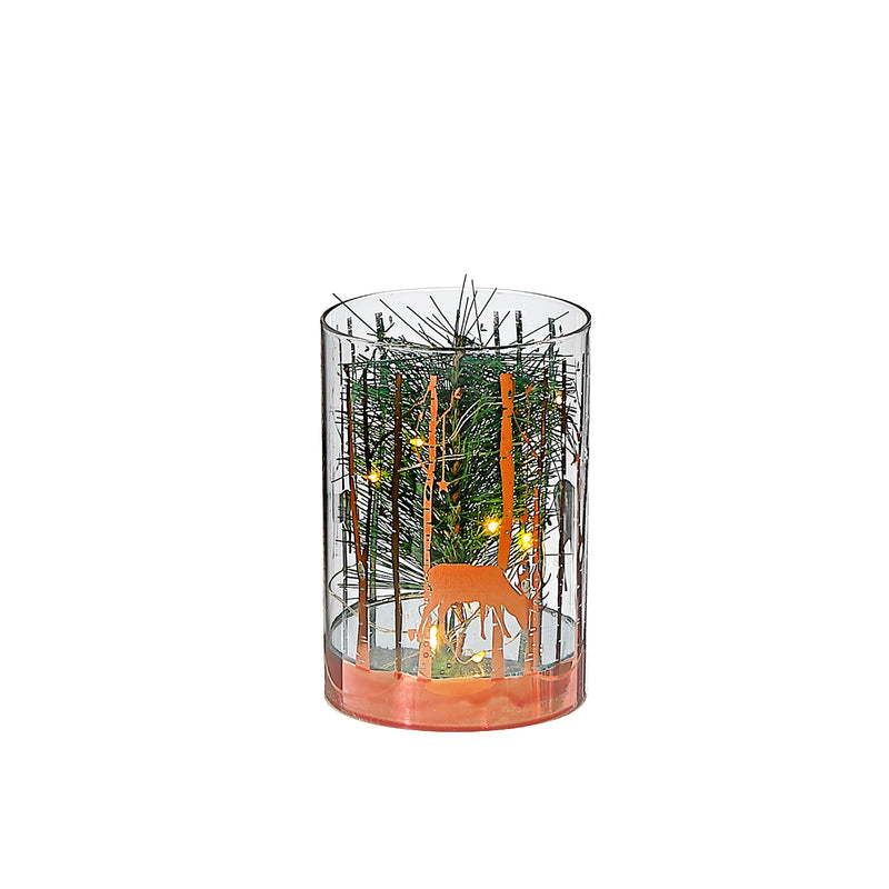 Led Cylinder Glass Stand Rosegold Pine Tree Small