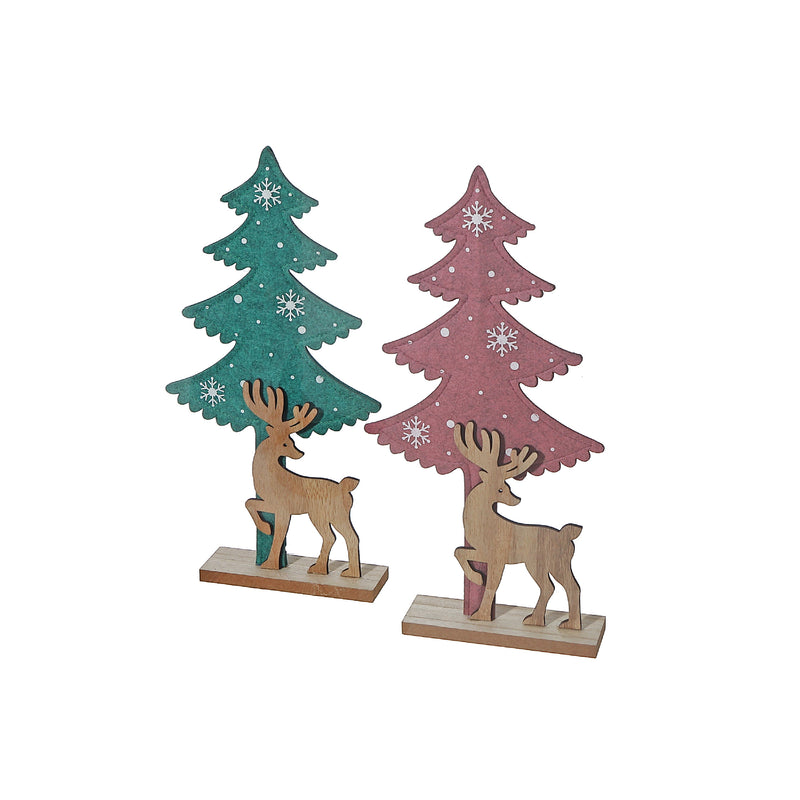 Felt Tree And Wooden Deer Decor - Set of 2