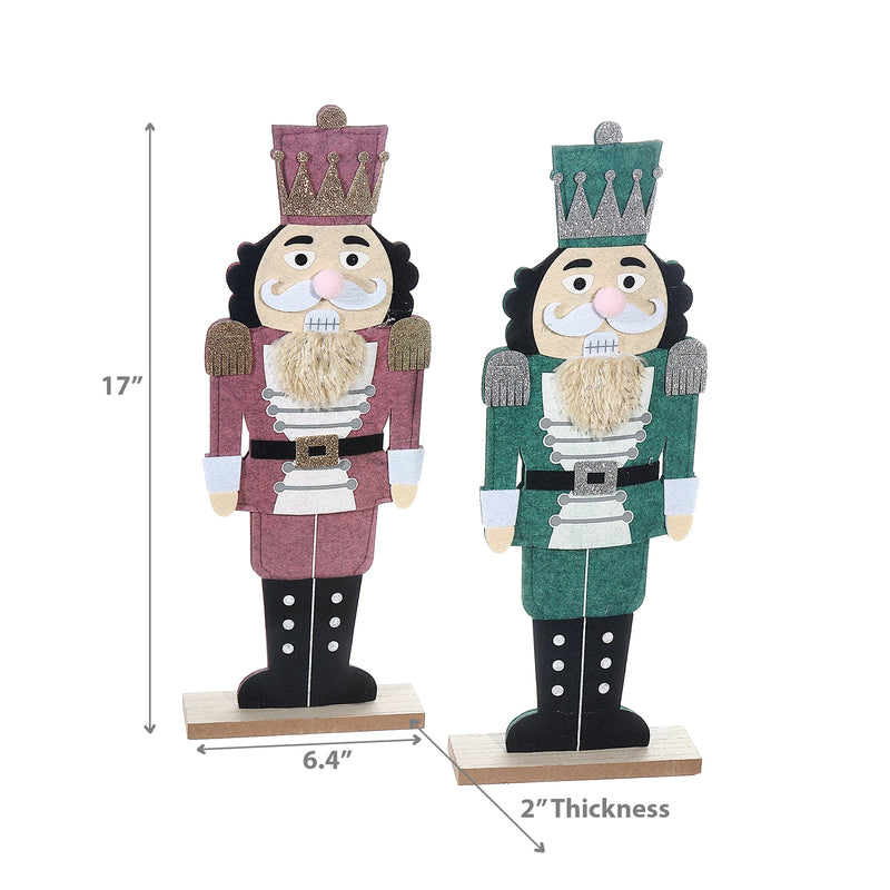 Felt Nutcracker On Wooden Stand - Set of 2