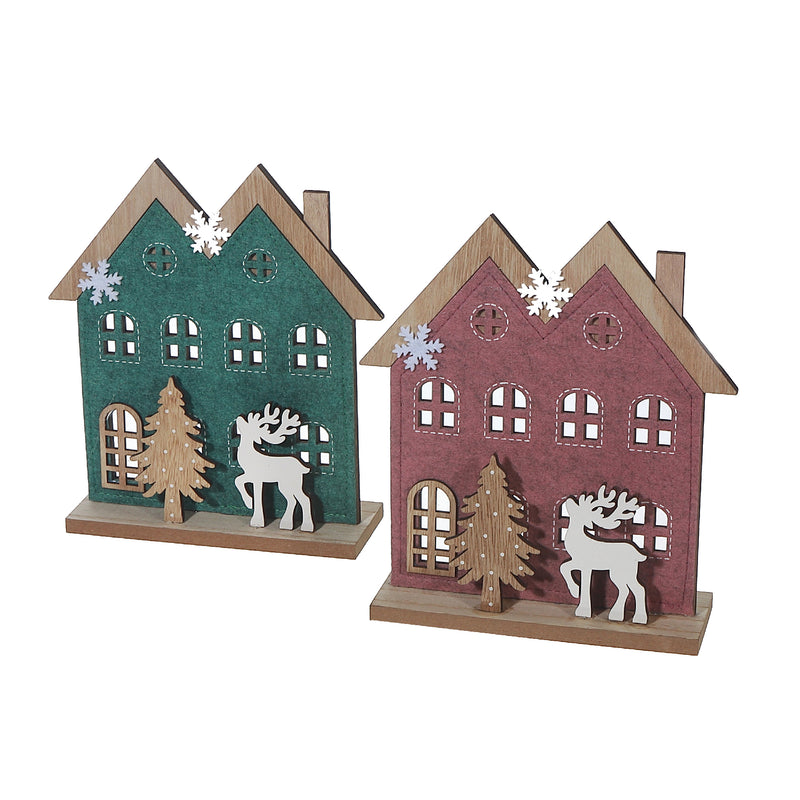 Felt House On Wooden Stand Large - Set of 2