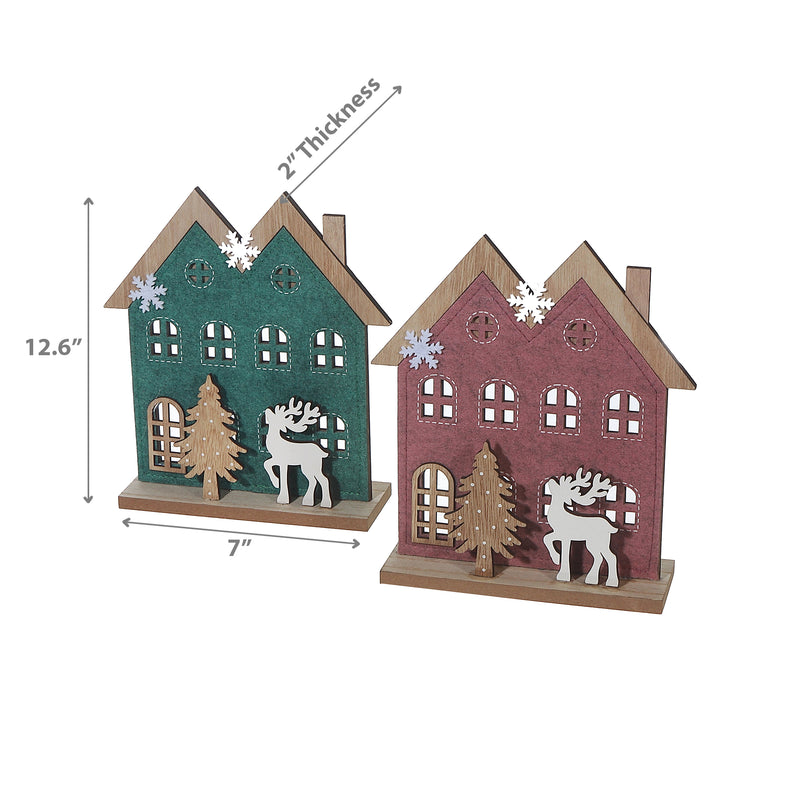 Felt House On Wooden Stand Large - Set of 2