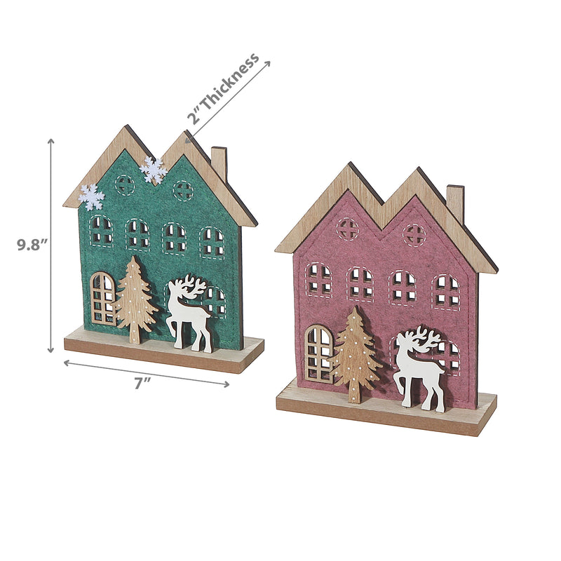 Felt House On Wooden Stand Small - Set of 2