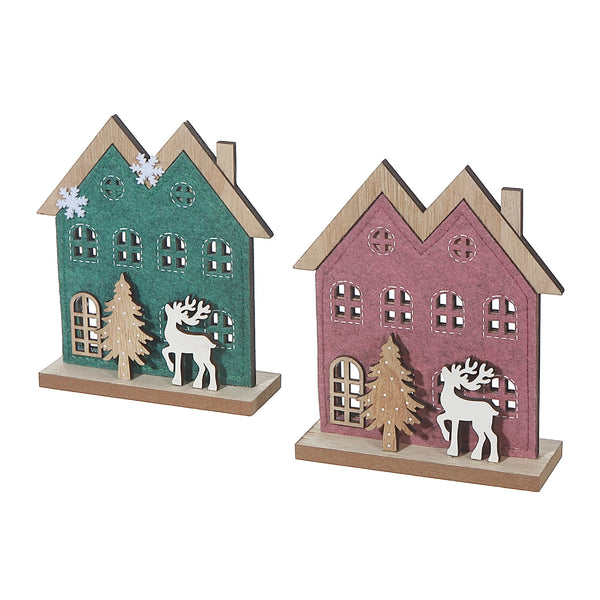 Felt House On Wooden Stand Small - Set of 2