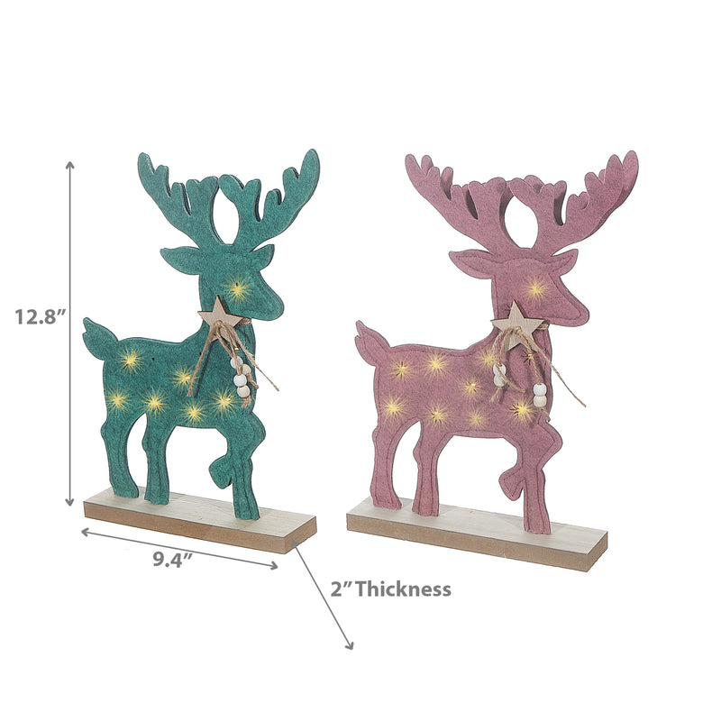 Felt Reindeer On Wooden Stand - Set of 2