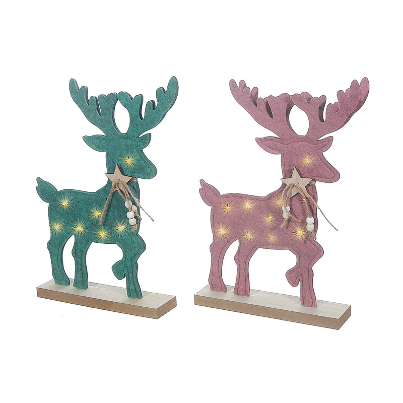 Felt Reindeer On Wooden Stand - Set of 2