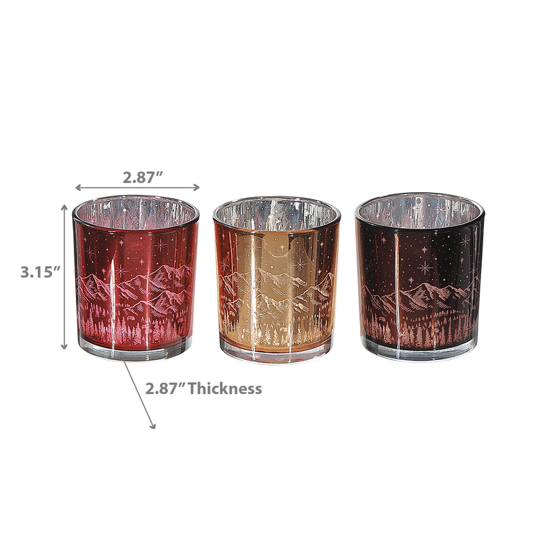 Glass Tealight Holders Midnight Forest - Set of 3