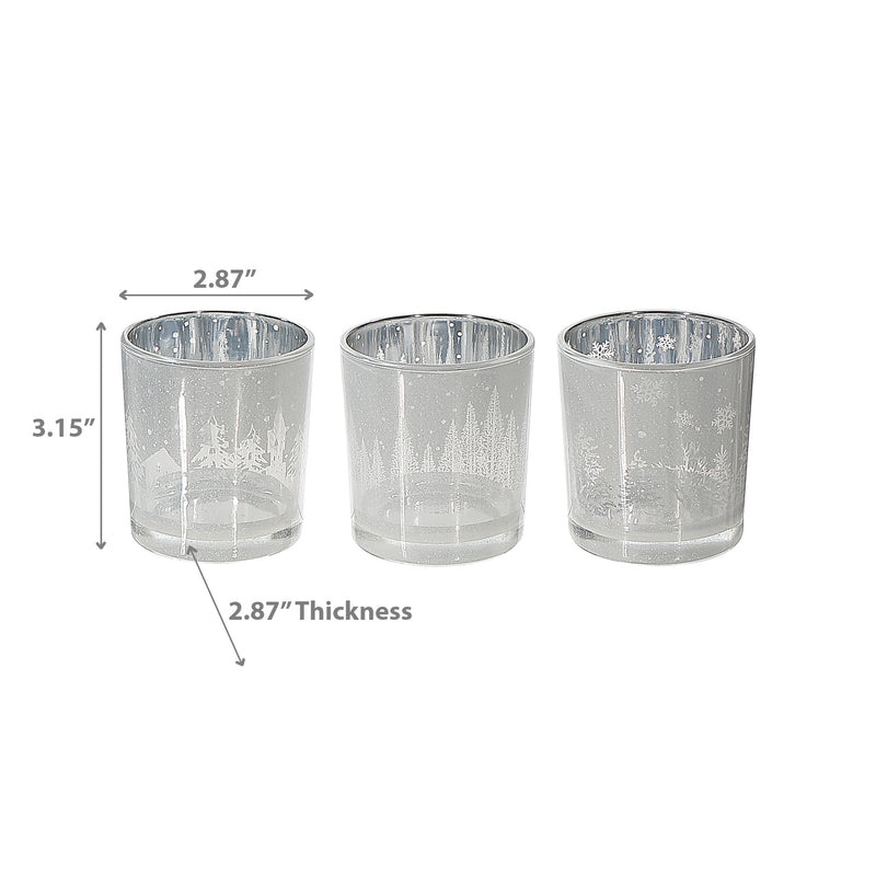 Glass Tealight Holders Forest Winter - Set of 3