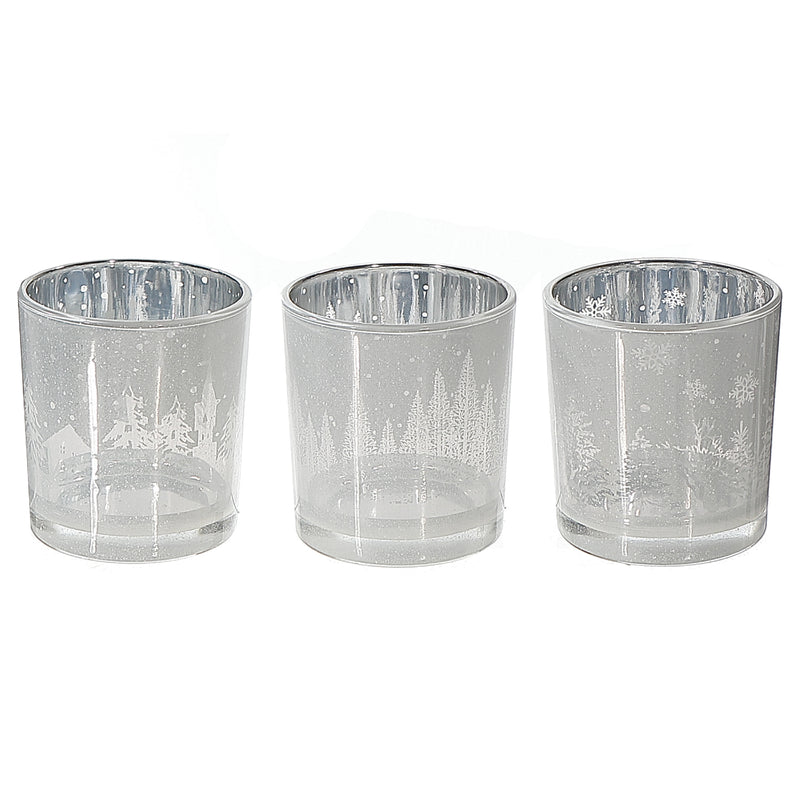 Glass Tealight Holders Forest Winter - Set of 3