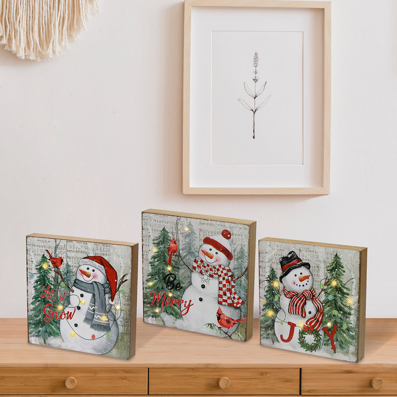 LED Snowman Wall Art - Set of 3