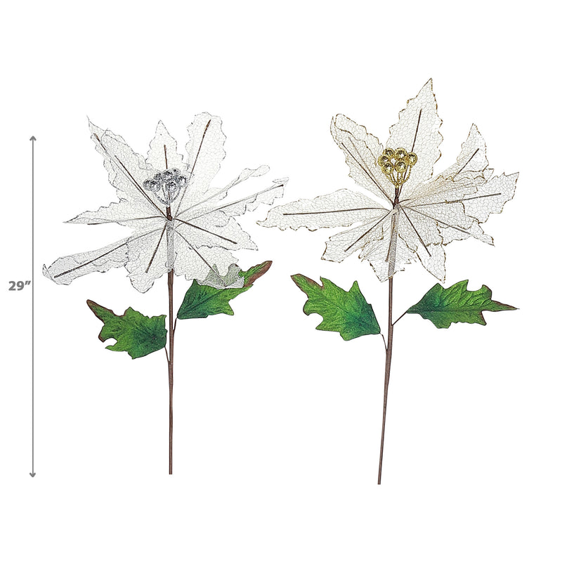 Netted Glitter Edged Poinsettia Stem - Set of 6