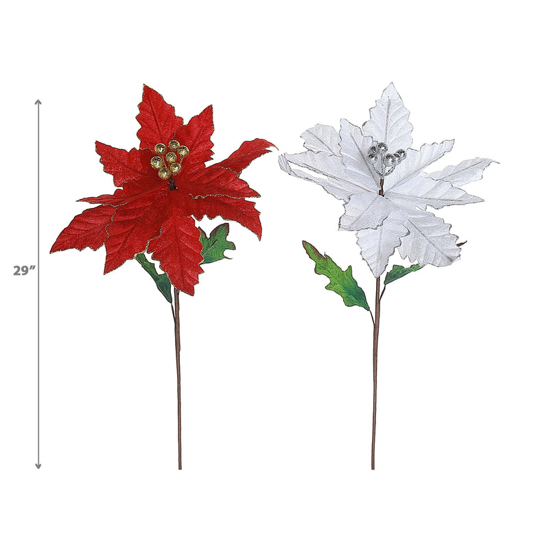 Glitter Edged Poinsettia Stem - Set of 6