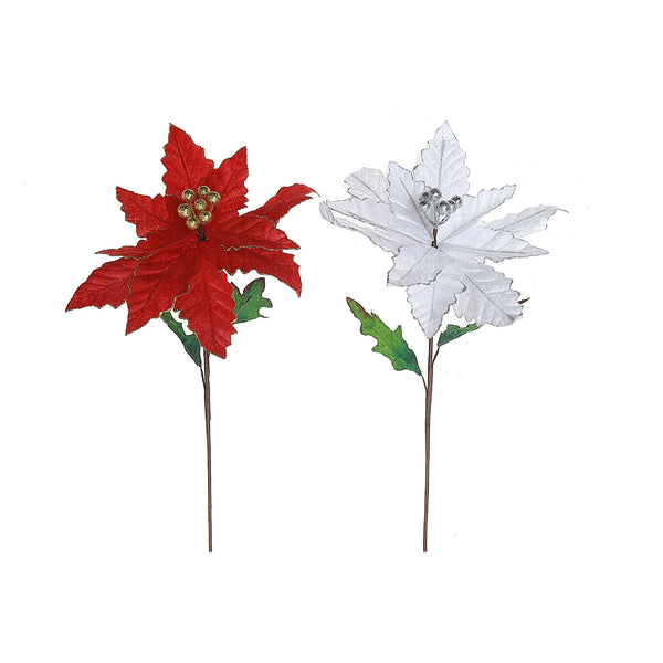 Glitter Edged Poinsettia Stem - Set of 6