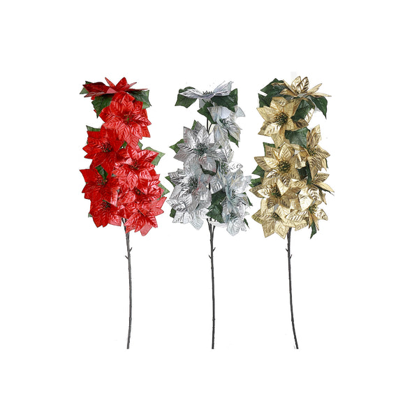 Shiny Poinsettia Spray - Set of 3